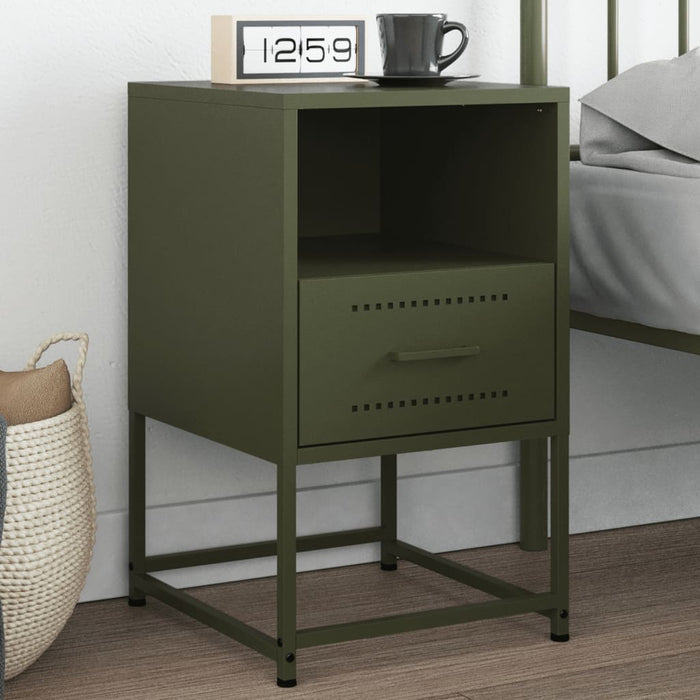 vidaXL Bedside Cabinet Olive Green 36x39x60.5 cm Steel