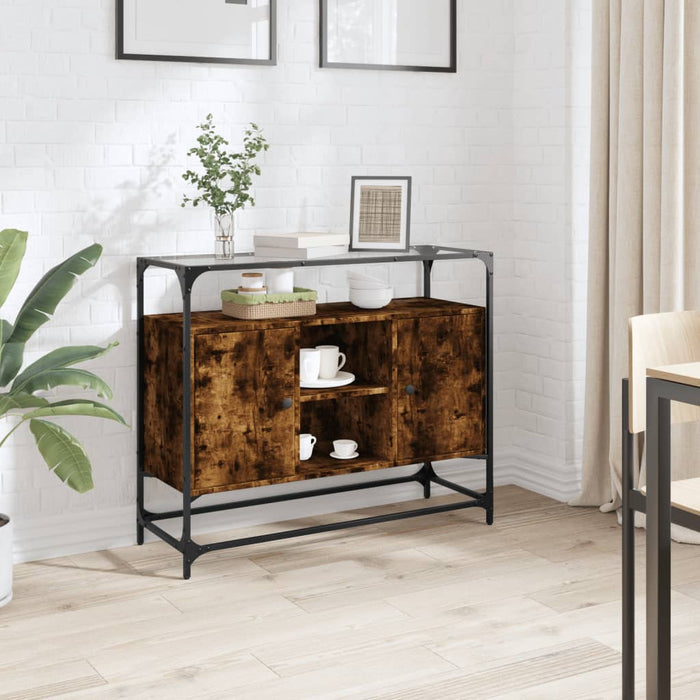 vidaXL Sideboard with Glass Top Smoked Oak 98x35x81 cm Engineered Wood