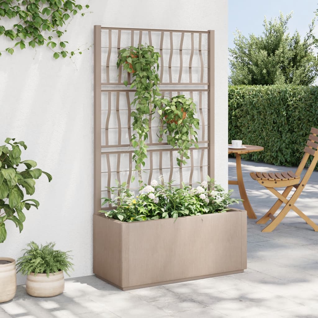 vidaXL Garden Planter with Trellis Light Brown 80x36x140 cm PP