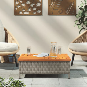 vidaXL Garden Table Grey 70x70x25 cm Rattan and Acacia Wood