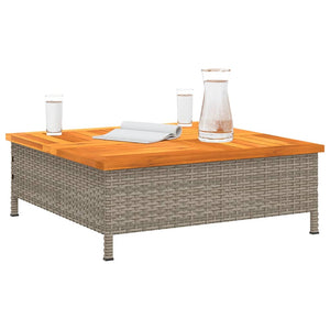 vidaXL Garden Table Grey 70x70x25 cm Rattan and Acacia Wood