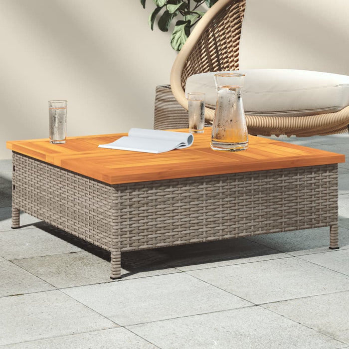 vidaXL Garden Table Grey 70x70x25 cm Rattan and Acacia Wood