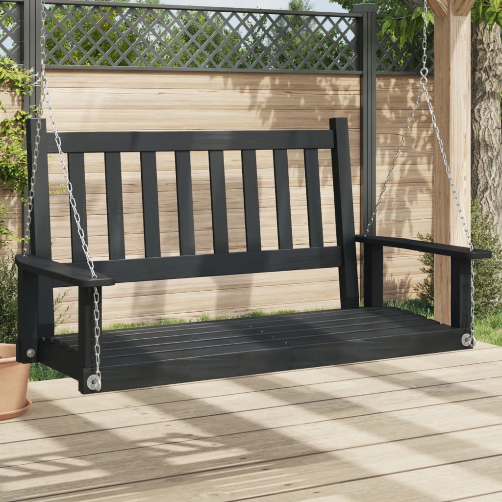 vidaXL Garden Swing Bench with Metal Chains Black Solid Wood Fir