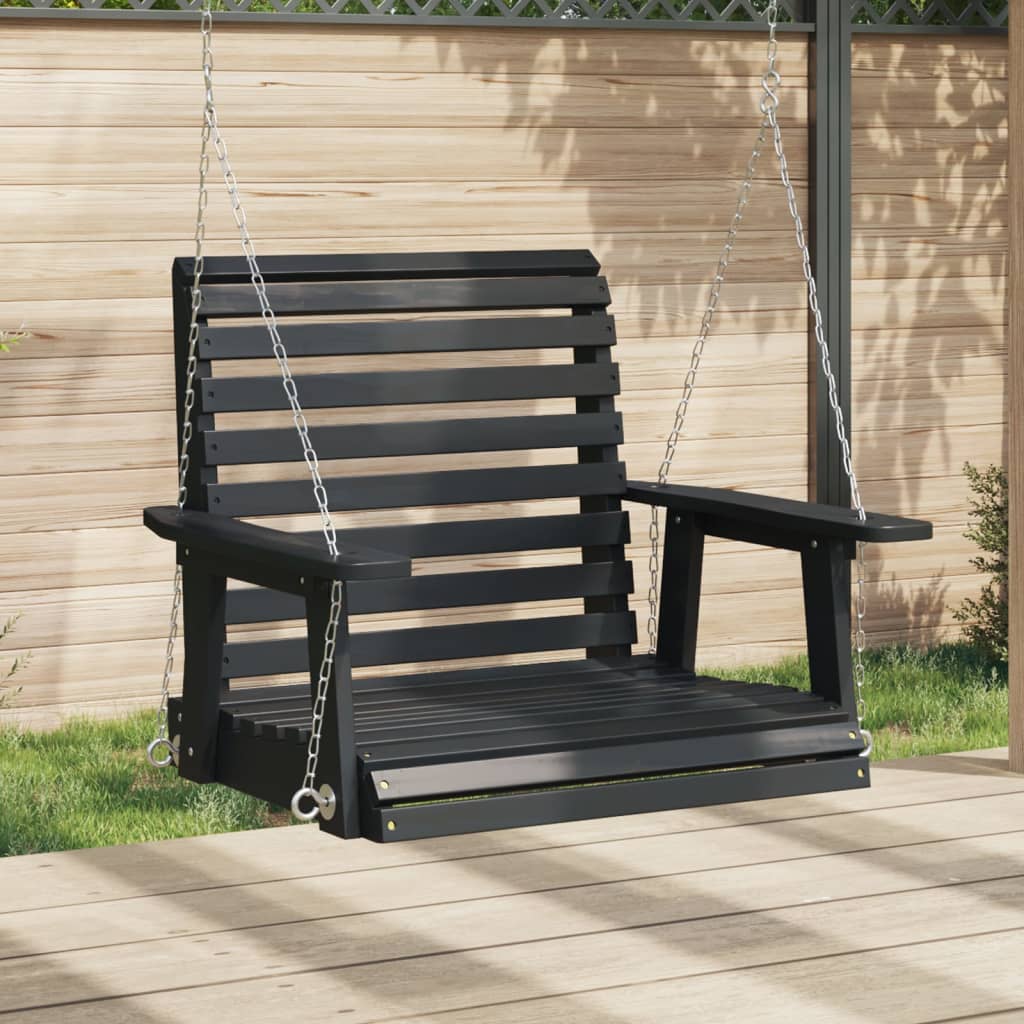 vidaXL Garden Swing Chair with Metal Chains Black Solid Wood Fir