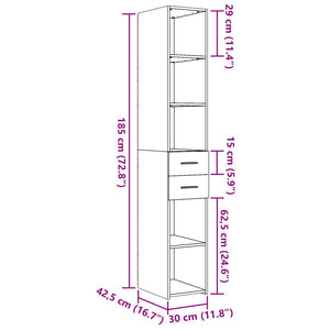 vidaXL Highboard Grey Sonoma 30x42.5x185 cm Engineered Wood