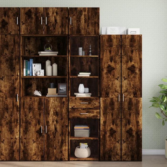 vidaXL Slim Storage Cabinet Smoked Oak 45x42.5x225 cm Engineered Wood