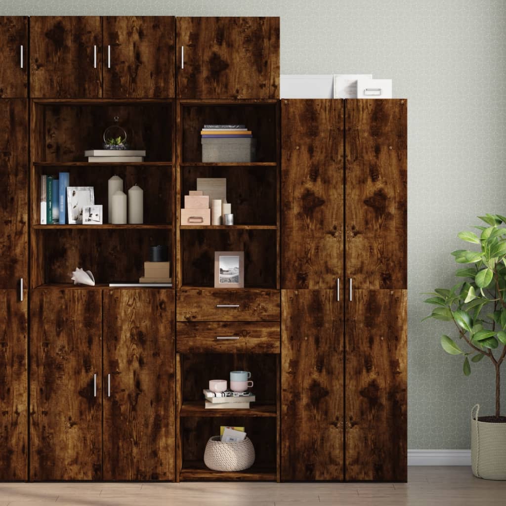 vidaXL Slim Storage Cabinet Smoked Oak 50x42.5x225 cm Engineered Wood