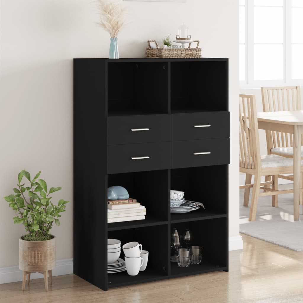 vidaXL Highboard Black 80x42.5x124 cm Engineered Wood