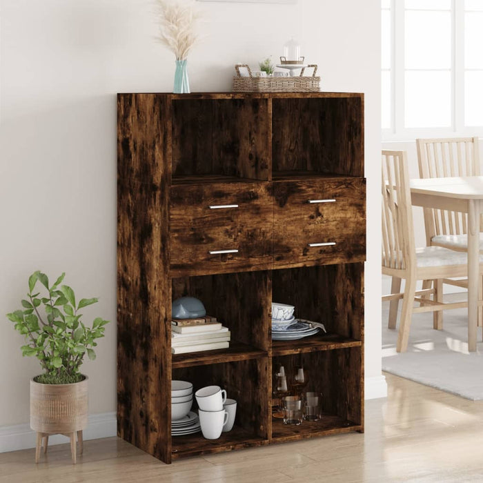 vidaXL Highboard Smoked Oak 80x42.5x124 cm Engineered Wood