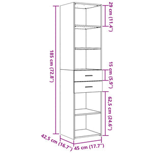 vidaXL Highboard Black 45x42.5x185 cm Engineered Wood