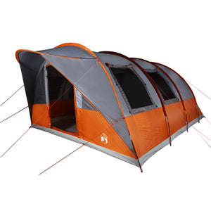 vidaXL Camping Tent Tunnel 5-Person Grey and Orange Waterproof