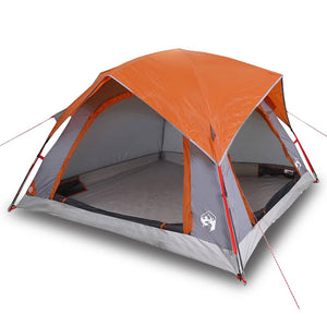 vidaXL Camping Tent Cabin 4-Person Grey and Orange Waterproof