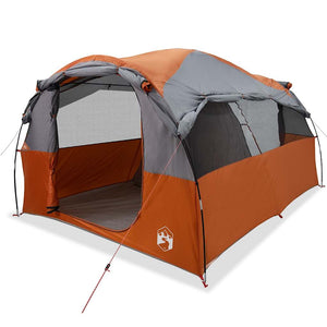 vidaXL Family Tent Tunnel 6-Person Grey and Orange Waterproof