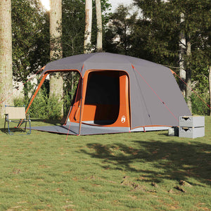 vidaXL Camping Tent with Porch Dome 5-Person Grey and Orange Waterproof