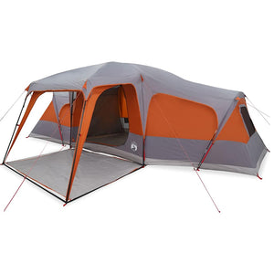 vidaXL Family Tent with Porch Dome 9-Person Grey and Orange Waterproof