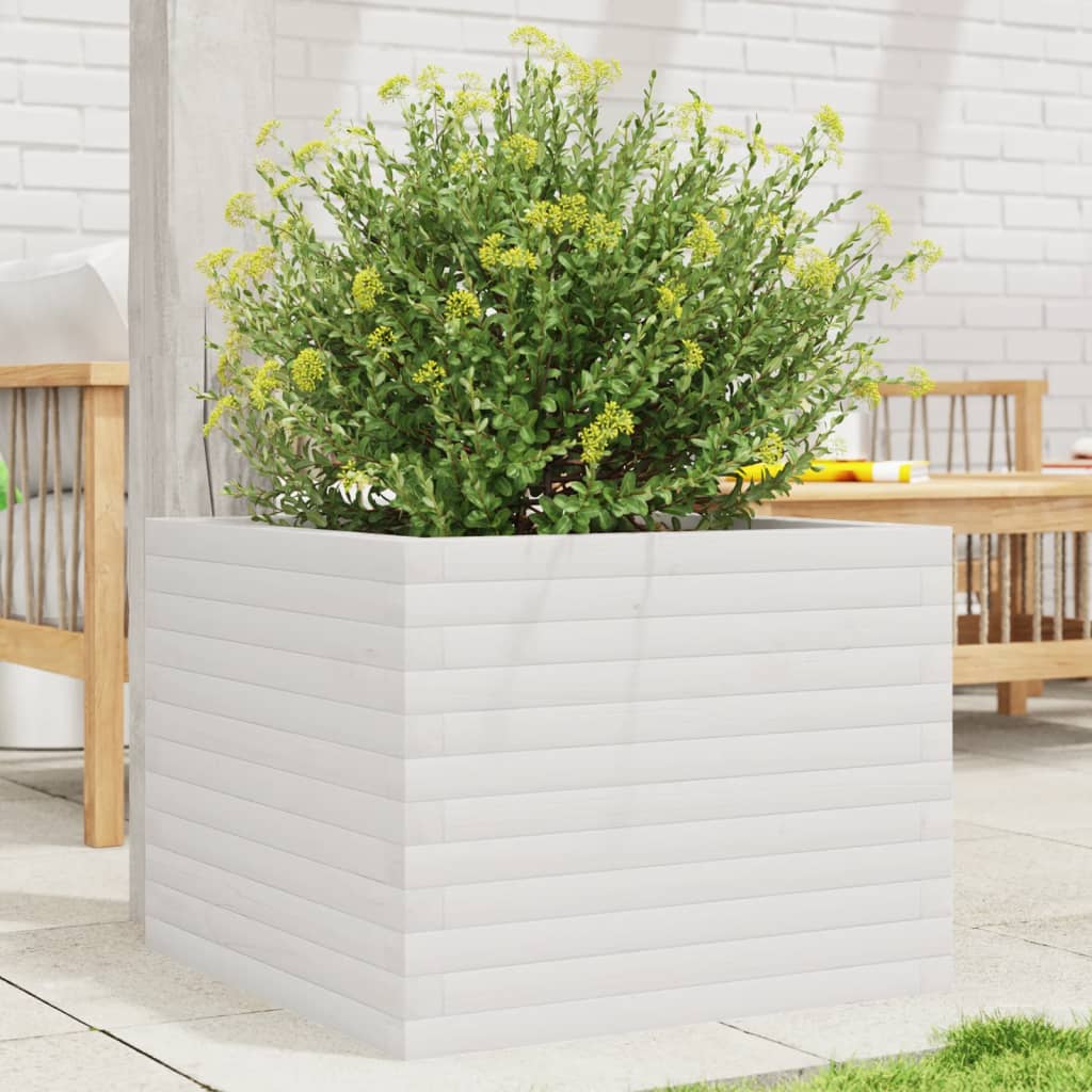 vidaXL Garden Planter White 60x60x45.5 cm Solid Wood Pine