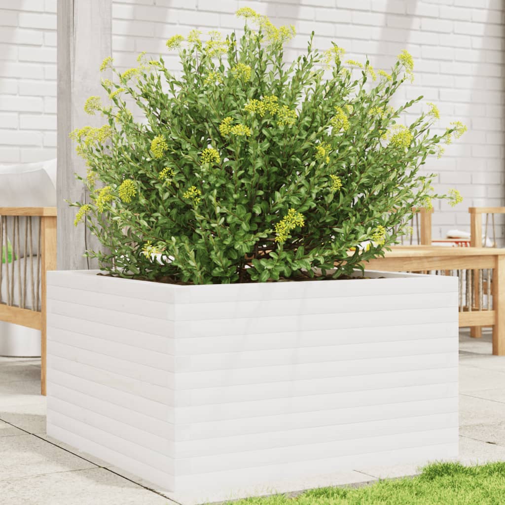 vidaXL Garden Planter White 80x80x45.5 cm Solid Wood Pine