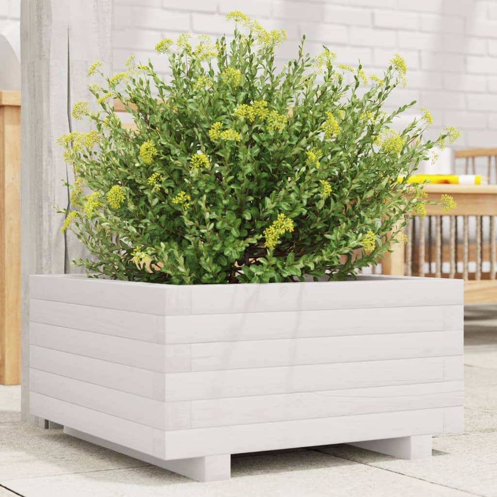 vidaXL Garden Planter White 50x50x26.5 cm Solid Wood Pine