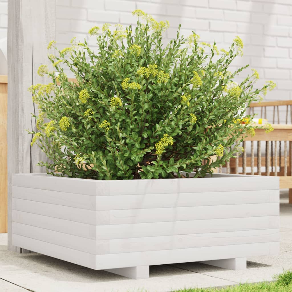 vidaXL Garden Planter White 60x60x26.5 cm Solid Wood Pine