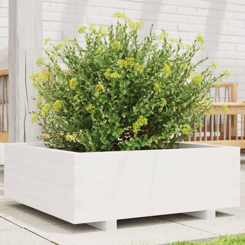 vidaXL Garden Planter White 70x70x26.5 cm Solid Wood Pine