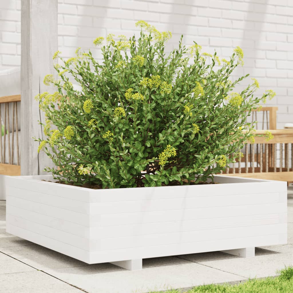 vidaXL Garden Planter White 80x80x26.5 cm Solid Wood Pine