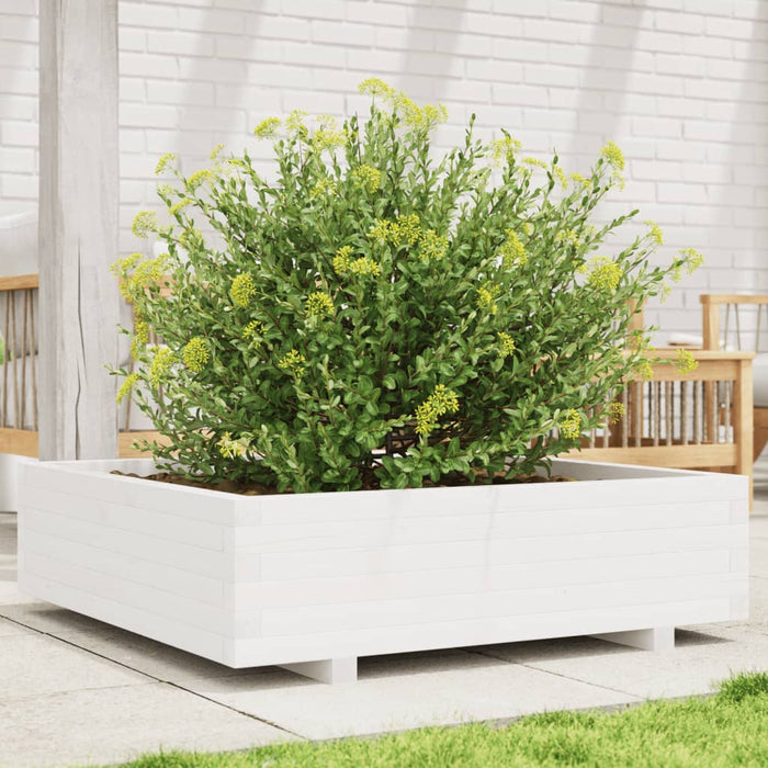 vidaXL Garden Planter White 90x90x26.5 cm Solid Wood Pine