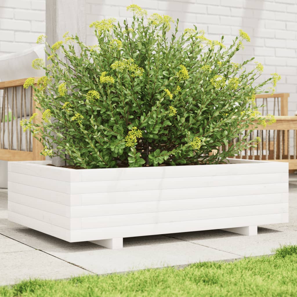 vidaXL Garden Planter White 90x60x26.5 cm Solid Wood Pine