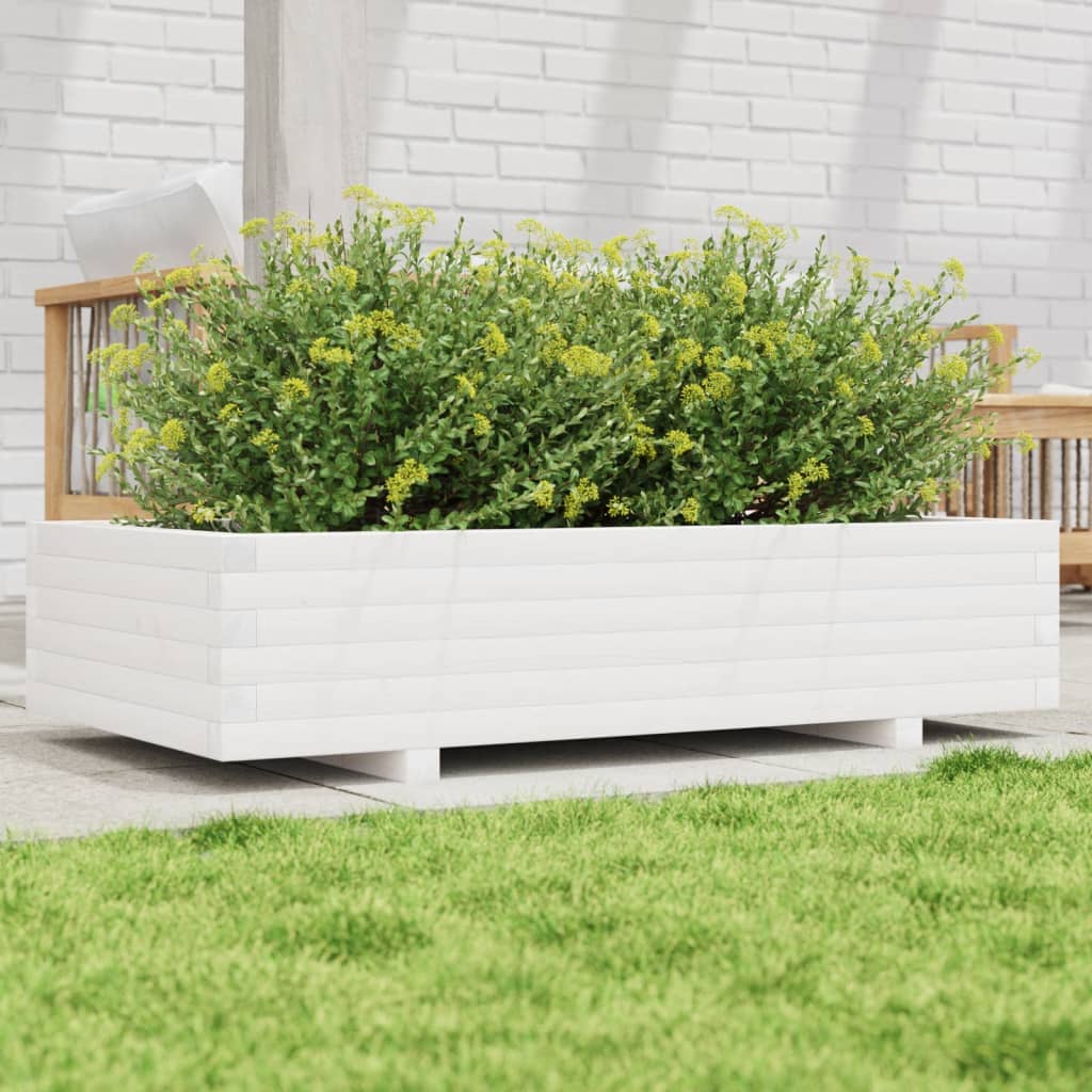 vidaXL Garden Planter White 110x60x26.5 cm Solid Wood Pine