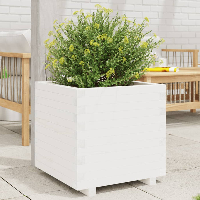 vidaXL Garden Planter White 60x60x49.5 cm Solid Wood Pine