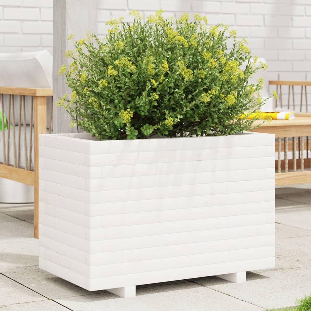 vidaXL Garden Planter White 70x40x49.5 cm Solid Wood Pine