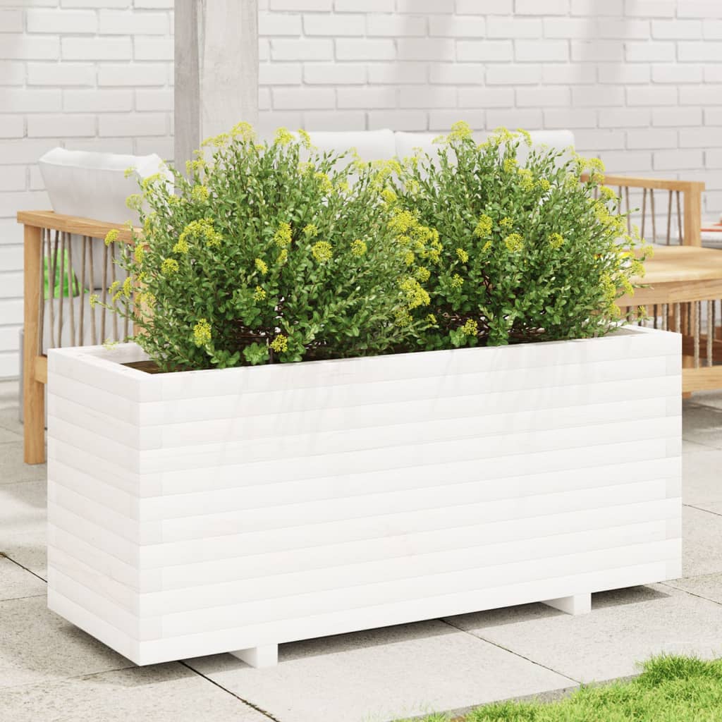 vidaXL Garden Planter White 110x40x49.5 cm Solid Wood Pine