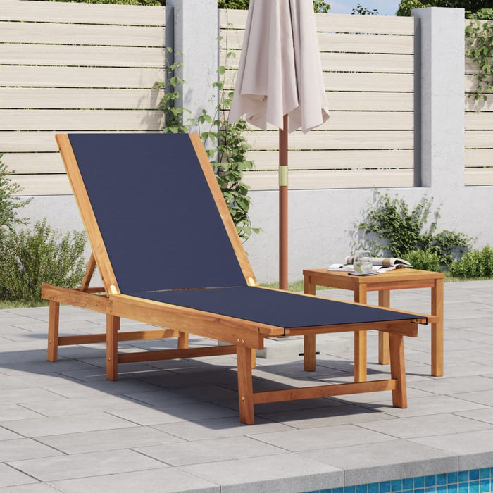 vidaXL Sun Lounger Blue Solid Wood Acacia and Textilene