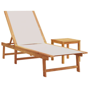 vidaXL Sun Lounger with Table Grey Solid Wood Acacia and Textilene