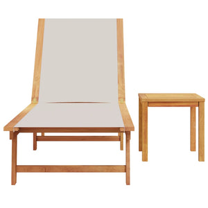 vidaXL Sun Lounger with Table Grey Solid Wood Acacia and Textilene