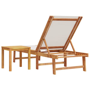 vidaXL Sun Lounger with Table Grey Solid Wood Acacia and Textilene