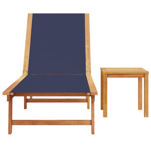 vidaXL Sun Lounger with Table Blue Solid Wood Acacia and Textilene