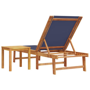 vidaXL Sun Lounger with Table Blue Solid Wood Acacia and Textilene