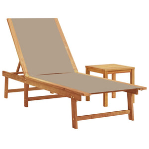 vidaXL Sun Lounger with Table Taupe Solid Wood Acacia and Textilene