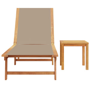 vidaXL Sun Lounger with Table Taupe Solid Wood Acacia and Textilene