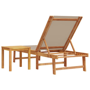 vidaXL Sun Lounger with Table Taupe Solid Wood Acacia and Textilene