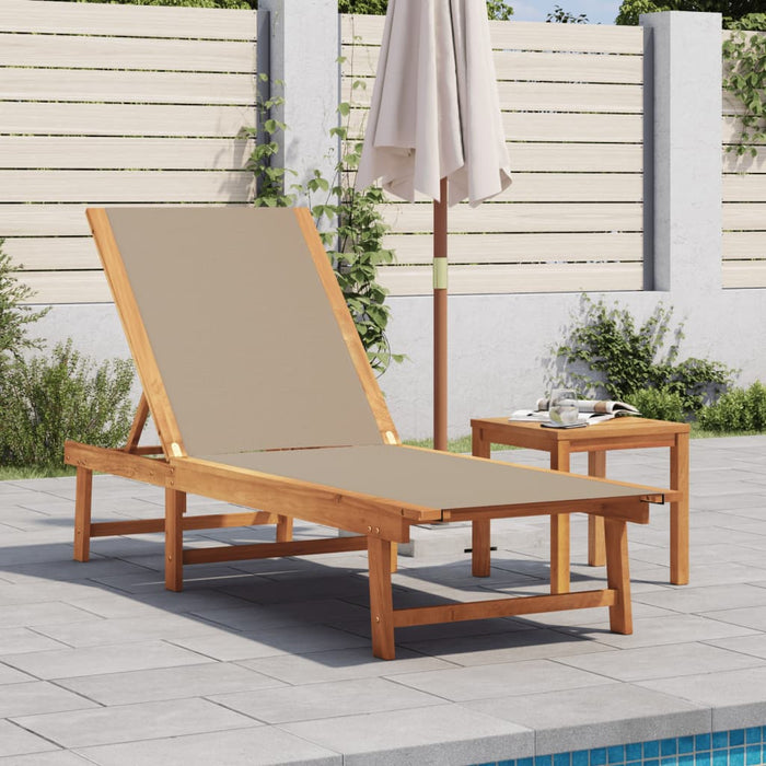 vidaXL Sun Lounger with Table Taupe Solid Wood Acacia and Textilene