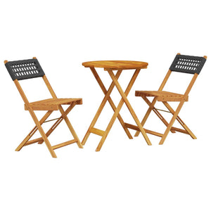 vidaXL 3 Piece Bistro Set Black Poly Rattan and Solid Wood