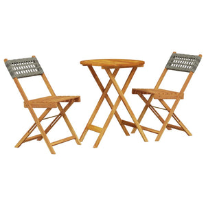 vidaXL 3 Piece Bistro Set Grey Poly Rattan and Solid Wood