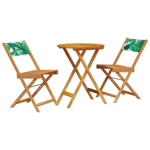 vidaXL 3 Piece Bistro Set Leaf Pattern Fabric and Solid Wood