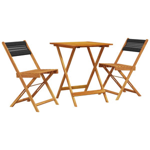 vidaXL 3 Piece Bistro Set Black Polypropylene and Solid Wood