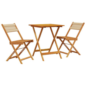 vidaXL 3 Piece Bistro Set Beige Polypropylene and Solid Wood