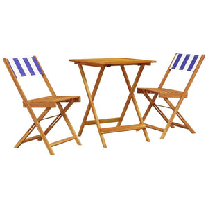 vidaXL 3 Piece Bistro Set Blue and White Fabric and Solid Wood