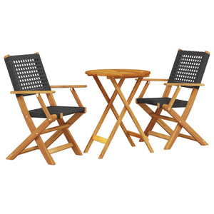 vidaXL 3 Piece Bistro Set Black Poly Rattan and Solid Wood