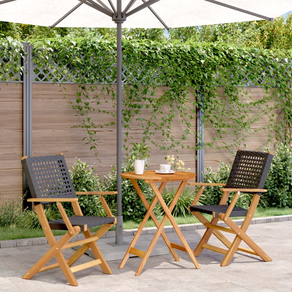 vidaXL 3 Piece Bistro Set Black Poly Rattan and Solid Wood