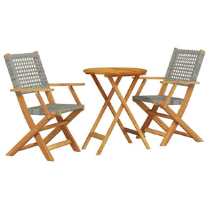 vidaXL 3 Piece Bistro Set Grey Poly Rattan and Solid Wood